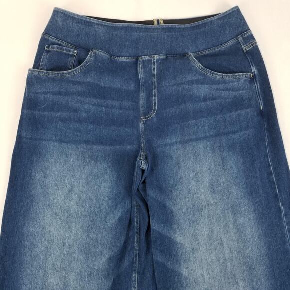 Halara Womens XL Petite Blue Wide Leg Pull On Jeans Stretch Denim High Rise - Picture 5 of 10
